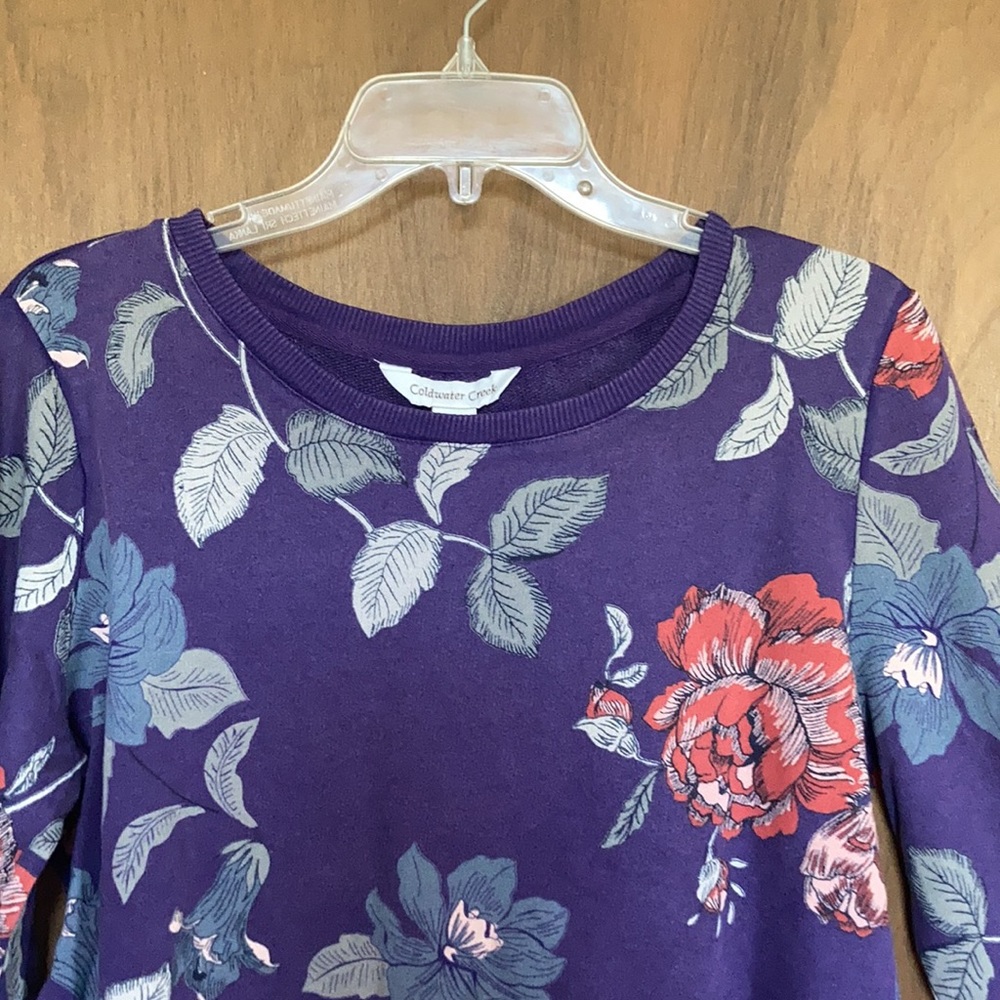 Coldwater Creek floral print top pullover seaming design on back casual S - Picture 5 of 17